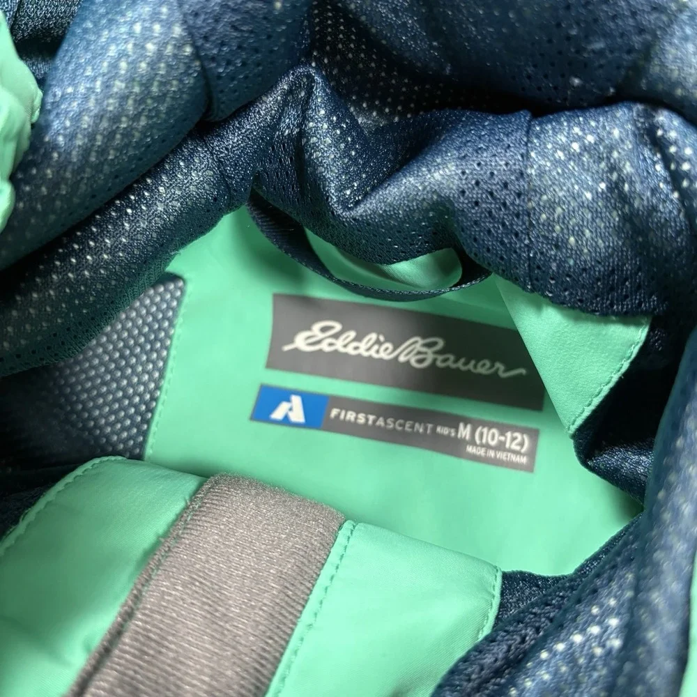 Eddie Bauer Jacket First Ascent Hood Rain Proof Blue Full Zip Girls 10/12‎ M